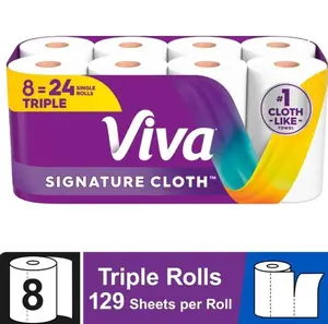 Signature Cloth Paper Towels, 8 Triple Rolls, 129 Sheets per Roll
