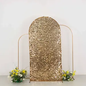 Sparkly Gold Big Payette Sequin Fitted Chiara Backdrop Stand Cover for Round Top Wedding Arch - 7ft