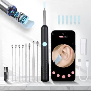 Ear Wax Removal Tool Camera with 1080P HD 9-Piece Set for iOS & Android Black Non-Medical WiFi Wireless Rechargeable Visual Ear Cleaner Kit