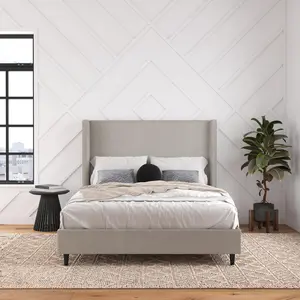 【TikTokShopBlackFriday】EBELLO Upholstered Platform Bed Frame - Queen in Textured Gray Canvas