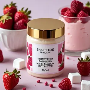 ShakeLuxe Skincare Strawberry Raspberry Marshmallow Body Butter 100ml for Soft Skin - Floral Scented Moisturizer with Juicy Fruit & Fluffy Marshmallow Blend