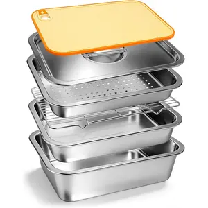 Pro 6 in 1 Grill Prep Tray and Carry System, Large Grilling Prep and Serve Tays with Lid and  Board, Deep Meat Marinating Container as BBQ Grilling , Pro Series, L