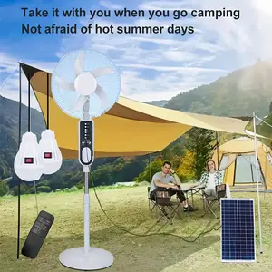 16-Inch Pedestal Standing Fan For Bedroom, Home And Office, Outdoor Camping, Built In 14400mAh Rechargeable Battery, 9 Quiet Speeds Adjustment, With Solar Panel, Height-adjustable, Easy-Carry Handle, Less Noise Cooling Solar Fan