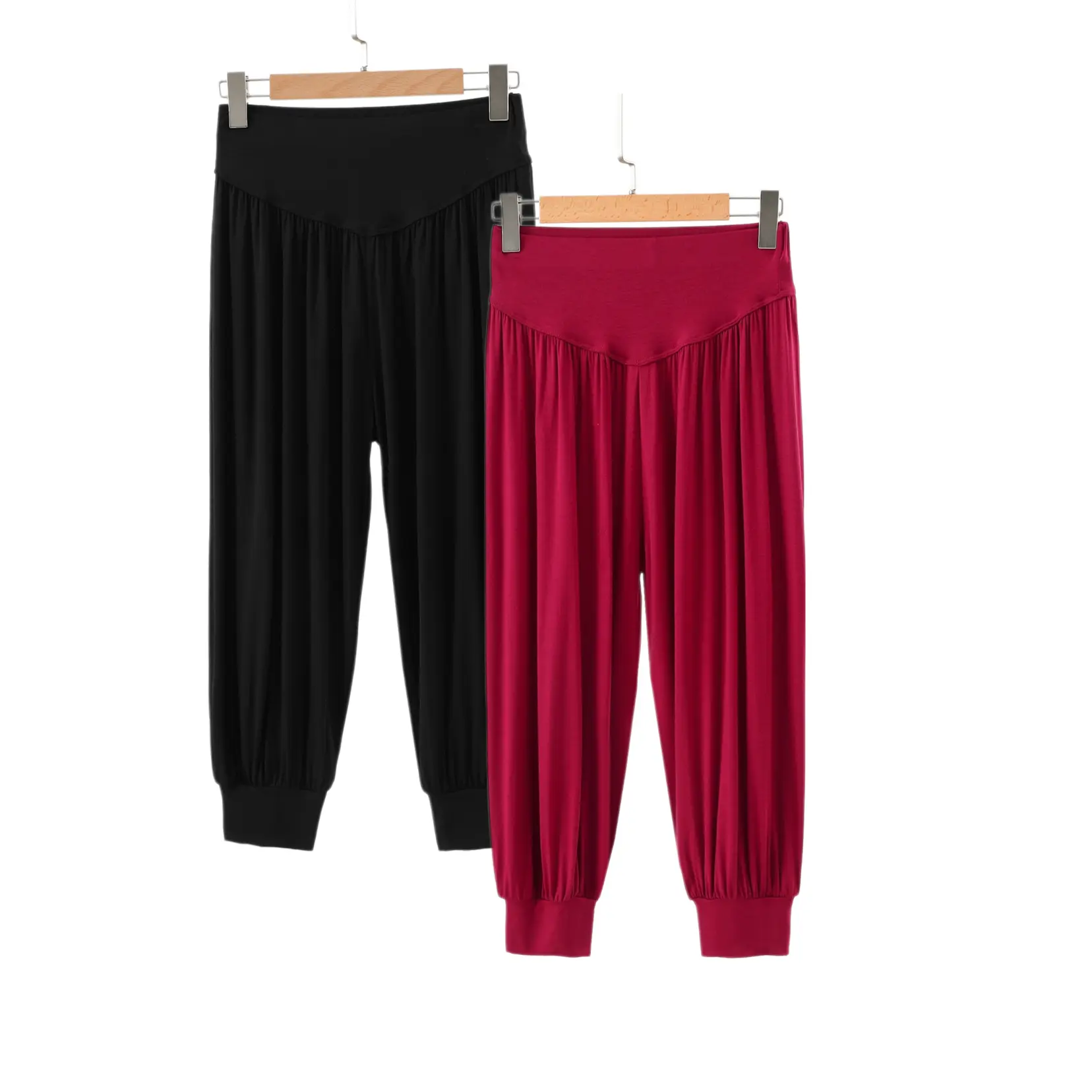 2pcs Women's Harem Pants 7/8 Length Casual Sporty Stretch Polyester Ruched Waist Comfortable Fit Yoga Jogging Spring Autumn