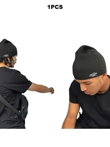 Two-Piece Set Street Style Caps for Men and Women, Unisex Hip-Hop Culture No Brim Hats with Embroidered Letters, All-Season Casual Headwear