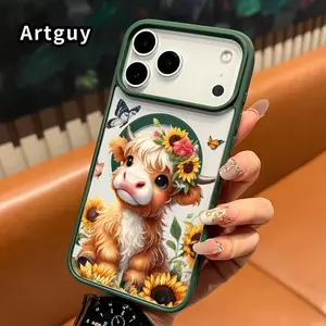 Magnetic Phone Case for iPhone 17 Pro Max 16 Plus 15 14 13 12 11 Air E Flower Crowned Calf Pattern Non-Yellowing Shockproof Clear Slim Protective Soft Case Transparent Acrylic Cover. Smartphone Protection Casing