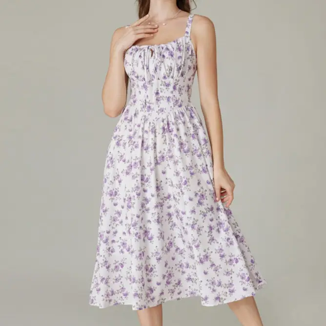 Grace Karin Floral Printed Corset Dress Ruched Bust Cami Dress Flowy Sundress