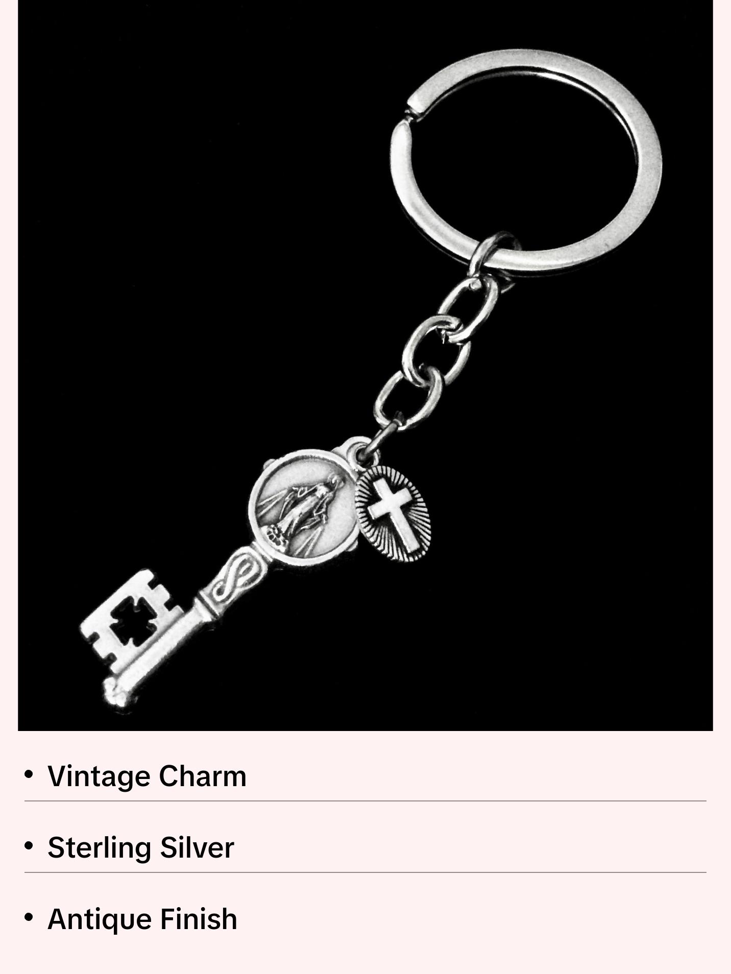 Blessed Virgin Mary Chain FOB  Medal Silver Key Ring Gift Inspirational Jewelry Miraculous Mary cute keychain