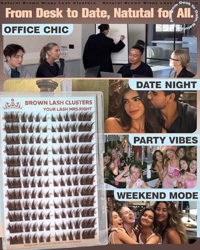 ALICROWN Brown Lash Clusters Cat Eye Cluster Eyelash Extensions Manga Eyelash Clusters Left & Right Natural Lash Extensions Spiky Cluster Lashes C Curly Fox Eye Individual Lashes Fairy Eyelashes