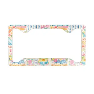 Summer License Plate Frame Metal License Frame 4 Hole Car Accessory Plate Cover Beach Hawaii Sardine Ocean Sea Vacation Sunny Groovy Floral