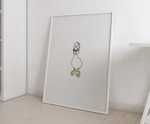 Duck in Smiley Face Slippers and Shower *it girl* Digital Art Print White and Yellow *SHOWER HEAD* Bathroom Cute Trendy Printable Wall Art, poster no framed Decor Hanging