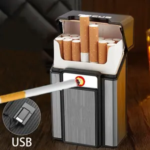Aluminum alloy lighter, built-in USB rechargeable electronic lighter, standard ejection box holder, flameless windproof lighter, battery not included