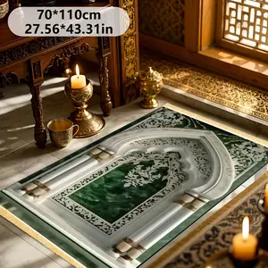1pc Emerald Luxury Prayer Mat - 100% Polyester, Machine Washable, Indoor/Outdoor Use, Ideal for Pilgrimage, Meditation & Home Decor, Muslim Prayer Rugs