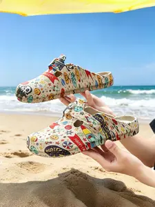1 Pair Unisex Graffiti Cartoon Print Clog Slides | Cool Street Trendy Style | EVA Soft Cushioning + Breathable Hollow Insole + Non-Slip Wear-Resistant Outsole | Daily Outings / Beach Vacations / Bathroom & Home / Students, Unique & Versatile