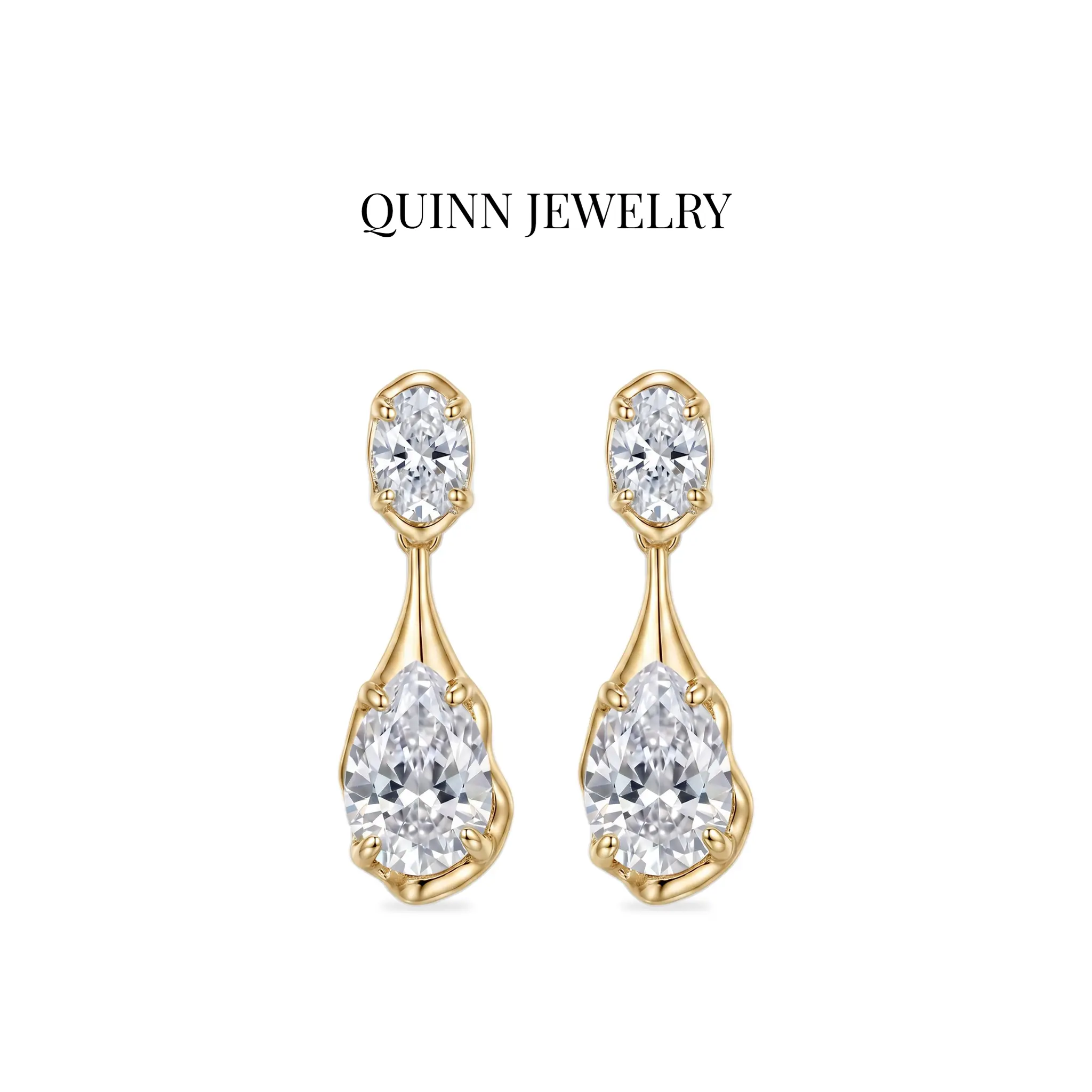 Women's 18K Gold Plated Waterdrop Earrings - 2-in-1 Detachable Cubic Zirconia Stud & Dangle, Hypoallergenic 925 Sterling Silver Posts, Stud Earrings Stack, Elegant Daily Wear Ear Jewelry, Comfortable Wearing Experience, Everyday Sparkle, Gold Aesthetic