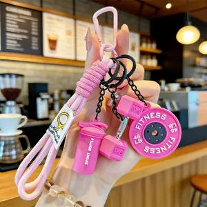Fitness Keychain Set - Silicone Dumbbell Kettlebell & Weight Plate Keyrings Cute Gym Accessories for Men Women High-Quality Fashion Jewelry Gift with Durable Metal Buckle and Nylon Strap