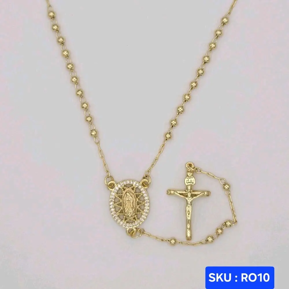 VIRGIN MARY Rosary Necklace Laminated Gold 18 inches 3mm wide Elegant Religious Jewelry. SKU : RO10