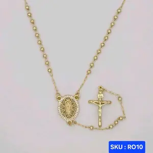 VIRGIN MARY Rosary Necklace Laminated Gold 18 inches 3mm wide Elegant Religious Jewelry. SKU : RO10