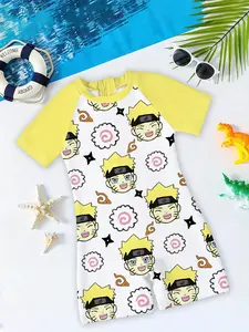 Boys' swimsuit "Q-version Naruto All-over Print Style" features yellow and white color blocking + Q-version Uzumaki Naruto anime prints, which are cute and eye-catching, instantly enhancing the summer pool water-playing atmosphere~