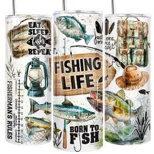 Fishing Life 20 oz Skinny Tumbler - Perfect for Drinkware and Outdoor Enthusiasts - Washable Cup - Ideal for Fishing Enthusiasts