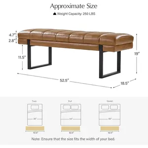HULALA HOME 53" Faux Leather Entryway Bench, Button Tufted End of Bed Bench Ottoman for Bedroom, Living Room with Metal Base,Camel
