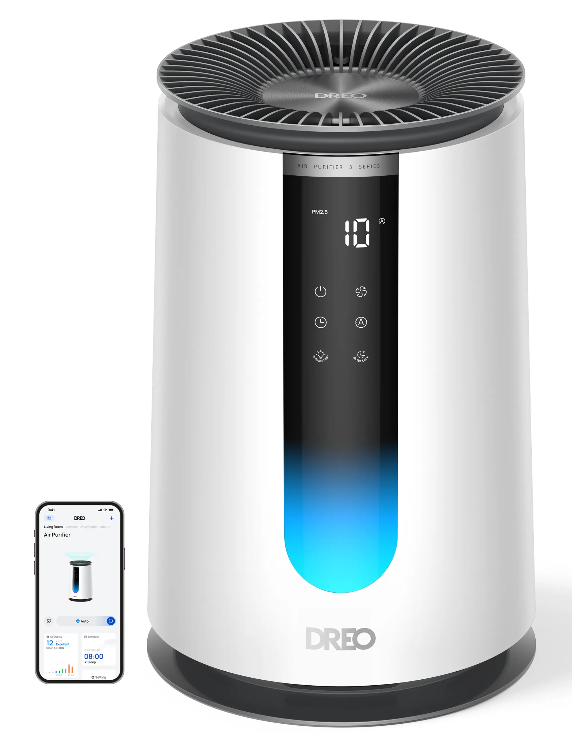 DREO HEPA Air Purifier for Home, AHAM VERIFIDE Air Cleaner for Bedroom, Pets, Smoke, Dust, Pollen & Odors, PM2.5 Monitor, Auto, Turbo & Quiet Sleep Mode, 4 Speeds, Scent Diffuser, DR-HAP008 (Dreo 338)