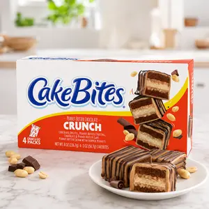 Peanut Butter Crunch Cake Bites – Chocolate Drizzled Mini Snack Cakes with Creamy Peanut Butter Filling, Grab & Go Family Snack Pack