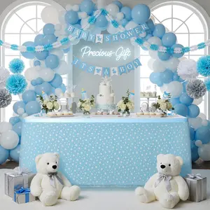 Christmas Birthday Party Decoration Snowflake Blue Table Skirt Dessert Table Runner, Frozen Theme Silver Color Sheer Fabric