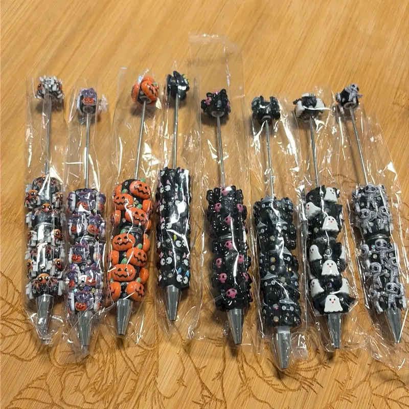 Halloween Beadable Retractable Gel Pens, Smooth Writing Pens for Office Stationery Supplies, Writing Stationery