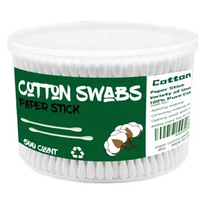 Cotton Swabs with Paper Sticks 500ct，Double Tipped Natural Cotton Buds