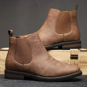 1pair Men'S Classic Minimalist Ankle Boots - Solid Color Faux Mid Top Chelsea Boots with Slip-On Closure, Round Toe, Rubber Sole, and Comfort Fabric Lining for All-Season Casual Daily Wear Boy Walking Shoes Black