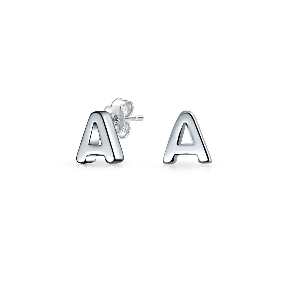 ABC Small Block Letter Alphabet Initial Stud Earrings .925 Sterling Silver