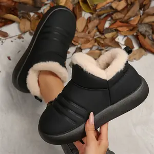 Women's Fleece-Lined Winter Ankle Boots - Waterproof Platform Indoor Outdoor Shoes with Plush Collar