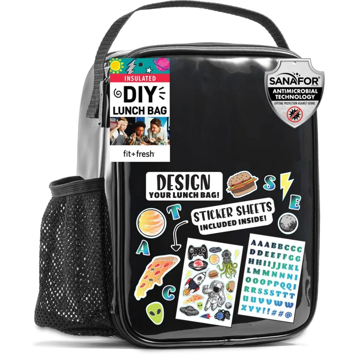 Fit & Fresh 2841KFFSC3051 Customizable DIY Black Lunch Bag - Back to School Functional Bag for Students