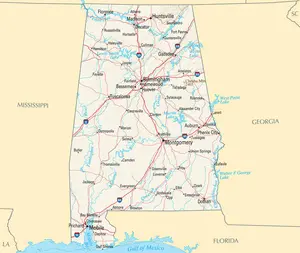 Map of Alabama AL - Reference Map - Peel and Stick Wall Decal
