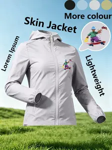 Women's Hooded Sun Protection Skin Jacket With Skater Boy Print Lightweight Breathable Windbreaker Loose Slim Fit Multiple Colors Versatile Daily Commute Travel Outdoor Casual Sun Protective Coat Jacket Plus Size For Women