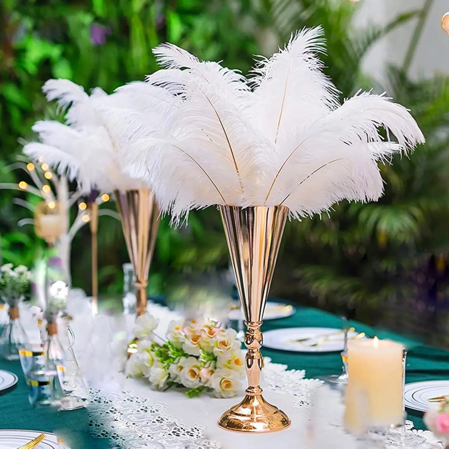 2pcs Set, Home Decorative Vase, Metal Iron Trumpet-shaped Vase, Bohemian Geometric Artificial Flower Decorative Vase, Golden and Silvery Wedding Banquet Table Centerpiece, Flower Vases for Centerpieces, Small Flower Stand, for Wedding Decorations, Parties