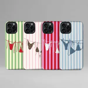 Cute Bikini Laundry Line Phone Case | Colorful Stripe Summer Aesthetic Cover