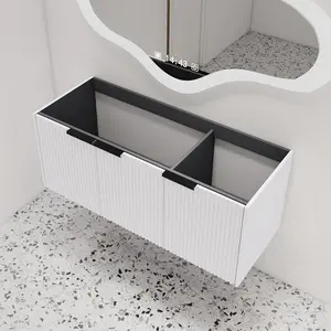 48" Floating Bathroom Vanity Without Sink, 48 inch Wall Mounted Bathroom Cabinet, Modern White Cabinet with 3 Soft Close Doors open wood