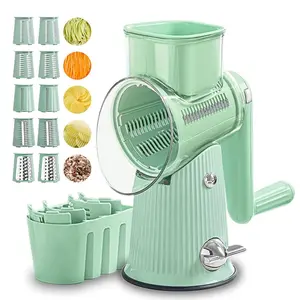 Rotary Cheese Grater with Handle, 1 Set Kitchen Round Mandoline Vegetable Slicer with Interchangeable Blades, Kitchen Gadgets, Easy To Clean Rotary Grater Slicer, Utensils