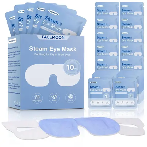 FACEMOON Soft Unscented Self-Heating Thermal Sleeping Eye Mask - 10 Packs, MD-Recommended Soothing Hydrating Mask for Adults, One Size, Dry Eye, Meibomian Gland Dysfunction, Box Included, Ideal for Dorm Rooms, Airplanes
