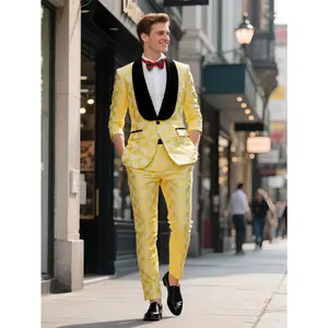 Men's Yellow Triangle Plaid Suit 2-Piece Set  Stylish Blazer + Stretch Waist Pants