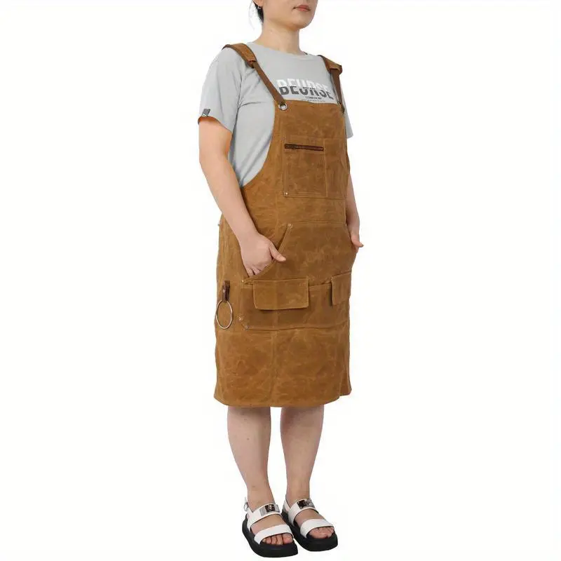 Long Heavy Duty Waxed Canvas Tool Apron, Carpenter Aprons, Woodworking Aprons, Carpenters Water-Resistant 18 Oz, Fully Adjustable to Comfortably Fit Men and Women