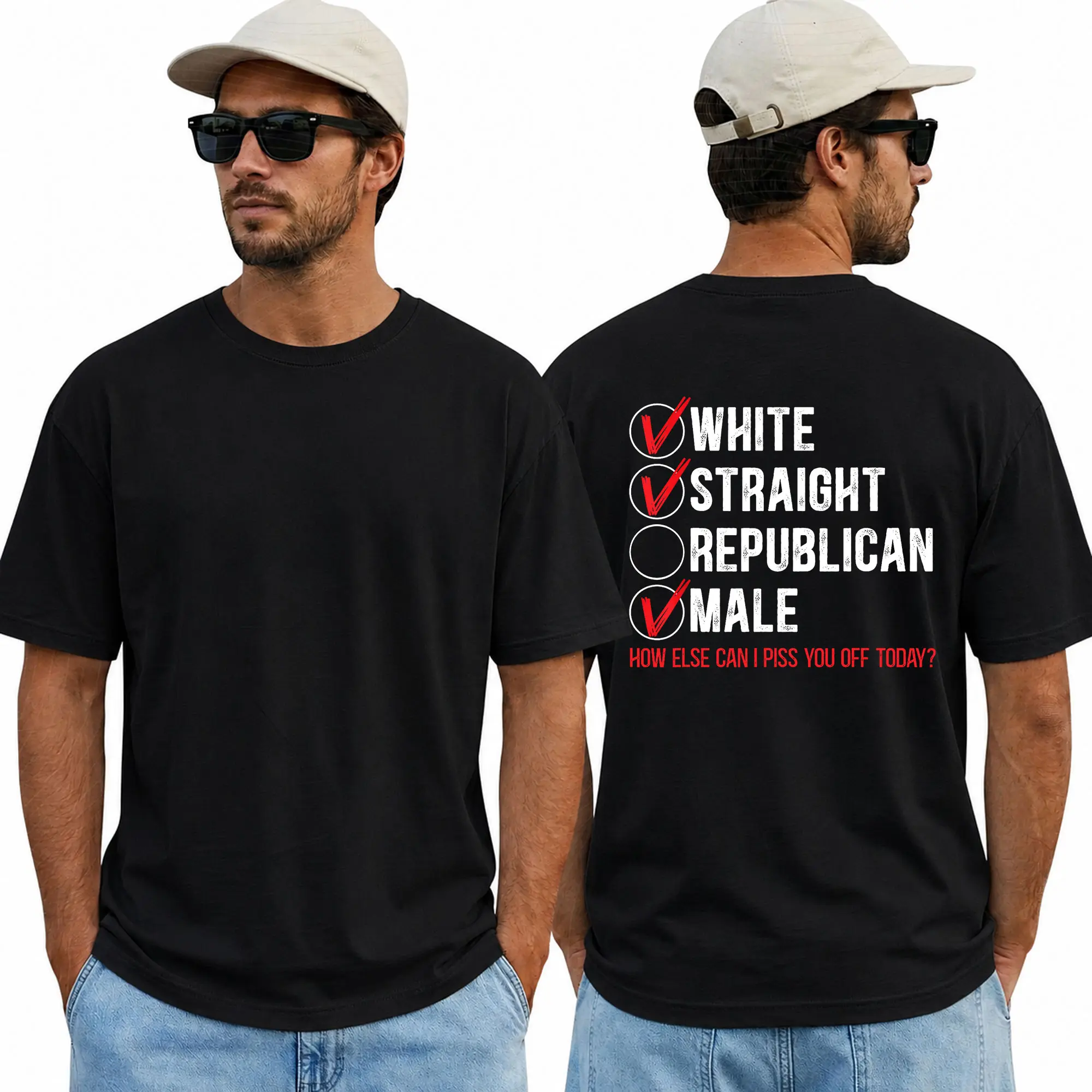 Republican Shirt, Conservative Shirt, White Straight Republican Male Graphic Tee, Funny Political Humor Gift for Trump Supporters, Unisex T-Shirt