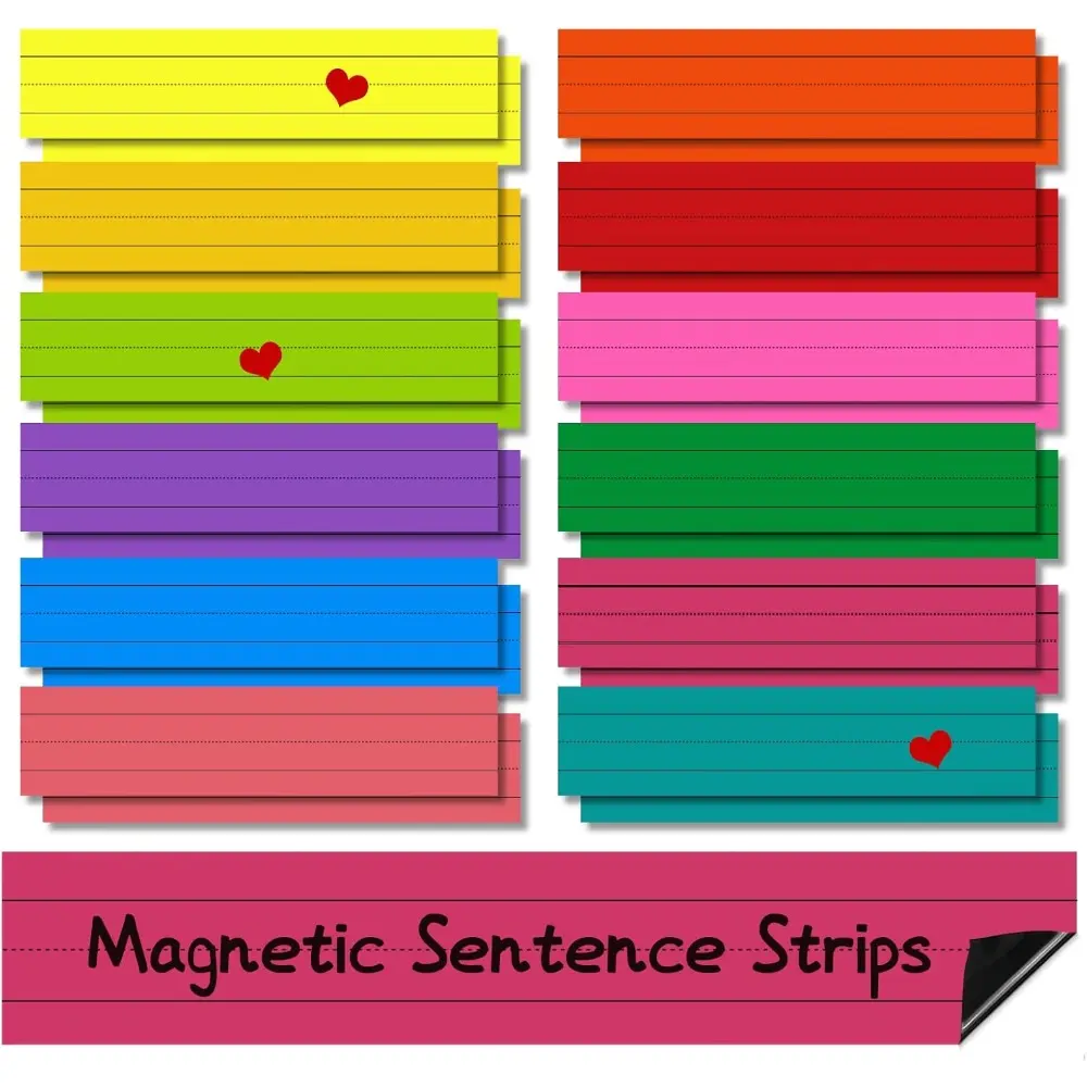 24 Pcs 12×3 Inch Magnetic Sentence Strips for Whiteboard & Classroom - Teachers Dry Erase Magnetic Sentence Strips - Office Supplies - School - Kindergarten