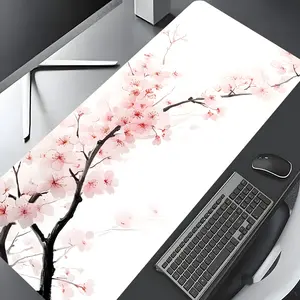 Japanese Cherry Blossom Large Gaming Mouse Pad,Aesthetic Desktop Drotection Pad,Desktop Accessory,Washable Rubber Pad Non-Slip Lock Edge Multi-Size Mouse Pad Suitable For Home Office, Good Gift for Family and friends, Office Desk Accessories