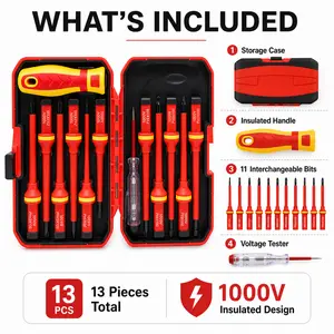 13-in-1 Insulated Screwdriver Set with Strong Magnetic Soft Handle for Home Electrician Hardware Tools kit