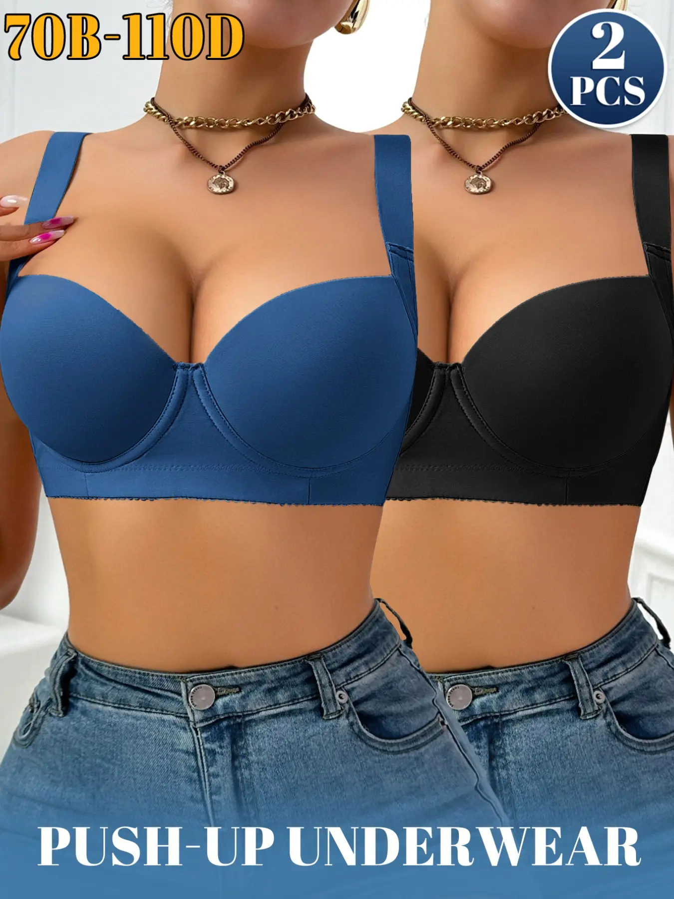 Women Sexy Push-Up Padded Bras Underwear Basic Thin Cup for Everyday Wear, Comfortable Breathable Supportive Fit Design, Adjustable Backless Style, Adjustable Strap Bra for All Seasons