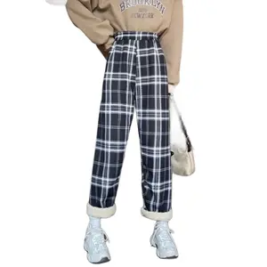 Lamb Fleece Plaid Pants for Women - High Waist, Wide Leg, Slimming and Draping Casual Bottoms for Autumn and Winter -  Comfort Womenswear Soft