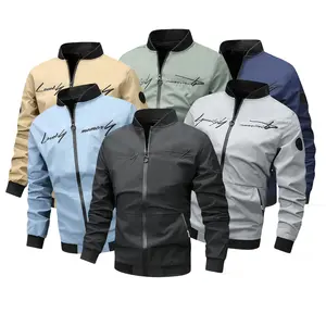 Outdoor men's fashionable embroidered letter stand-up jacket coat - Flight jacket trendy top - Element armband design - Suitable for daily hiking outdoors, mountain climbing, camping, traveling, daily commuting, with comfortable fabric